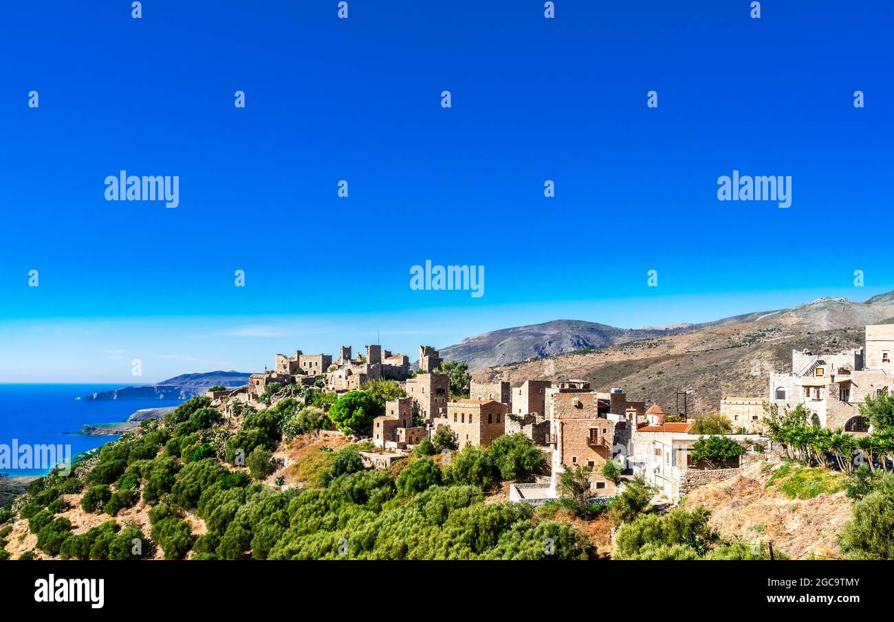 Maisons anciennes dans le village de Vathia sur Mani, Péloponnèse Grèce Banque D'Images