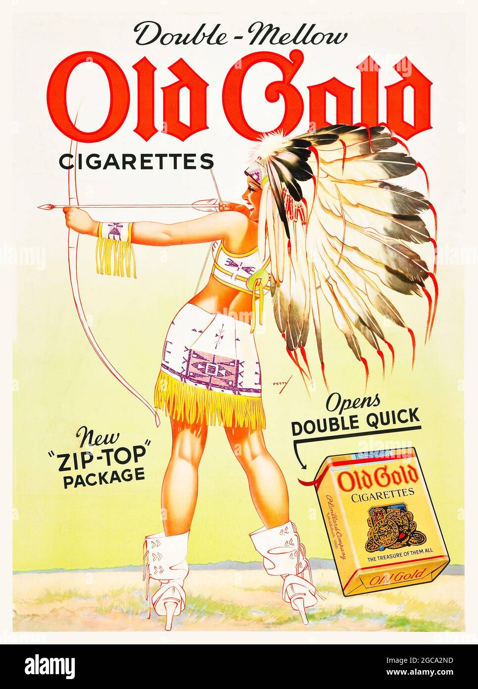 Publicité vintage / vieille publicité pour cigarettes Old Gold. Double-Mellow. Nouveau pack Zip Top. Paquet de cigarettes. Publicité pour le tabac. Banque D'Images