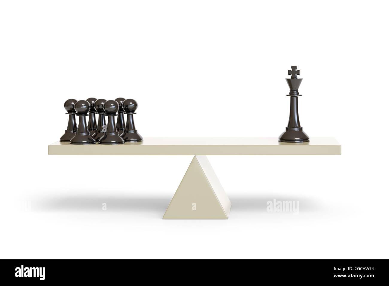 Plusieurs pions d'échecs en équilibre avec un roi. Banque D'Images