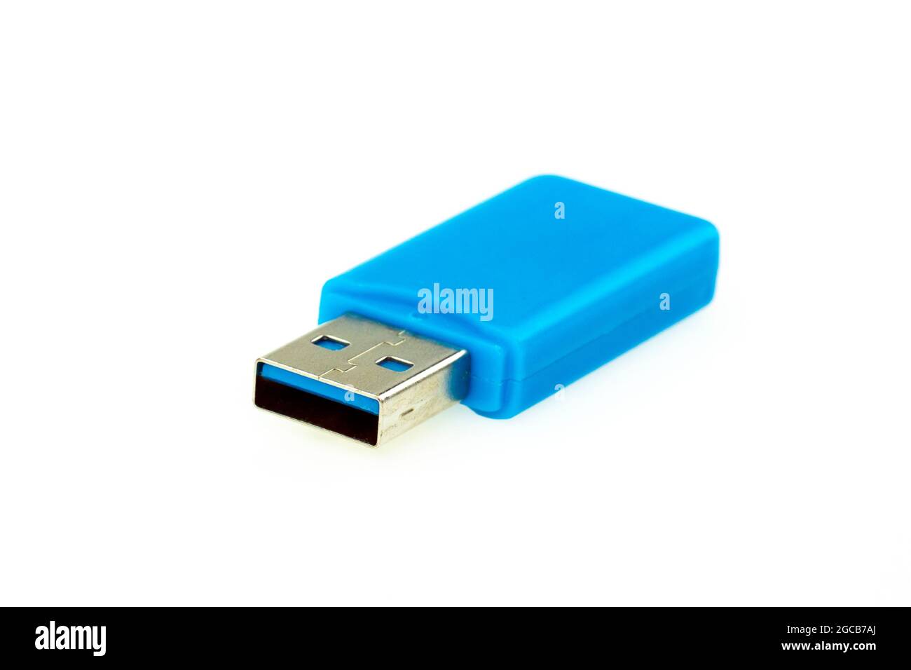 Illustration d'une clé USB bleue isolée sur fond blanc. Matériel informatique. Banque D'Images