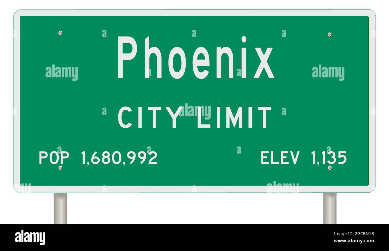 Affichage d'un panneau vert de l'autoroute de l'Arizona avec des informations sur la ville Banque D'Images