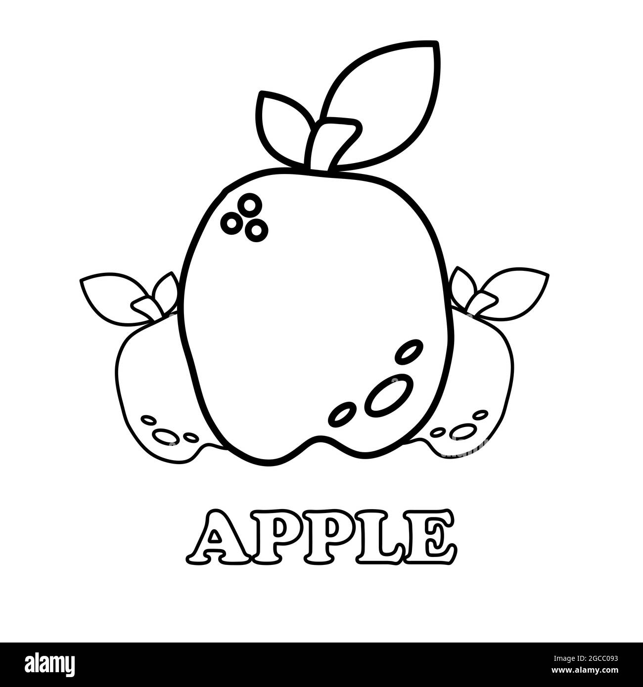 page de coloriage des fruits aux pommes. page de coloriage des aliments sains pour les enfants. sur fond blanc Banque D'Images