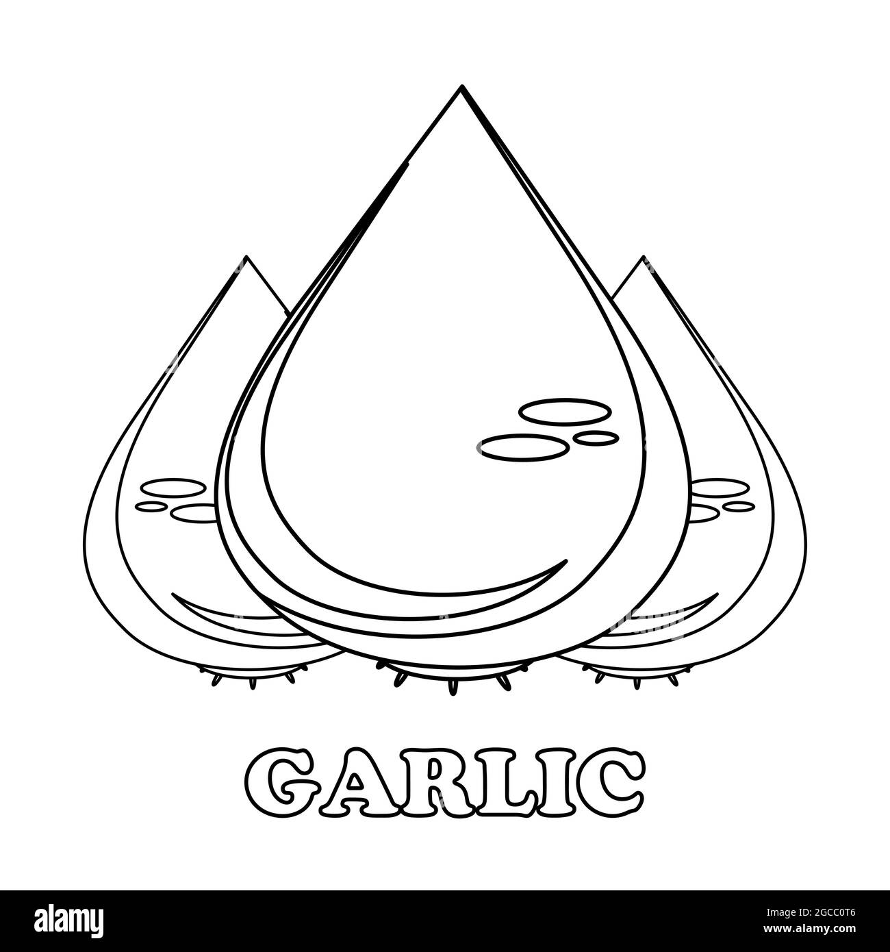 page de coloriage à l'ail. page de coloriage des aliments sains pour les enfants. sur fond blanc Banque D'Images