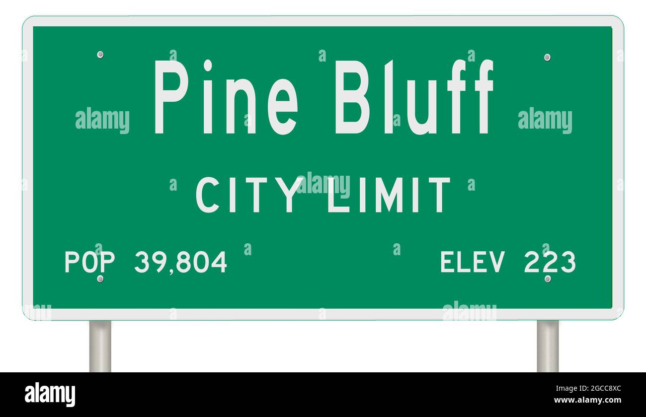 Affichage d'un panneau vert de l'autoroute de l'Arkansas avec des informations sur la ville Banque D'Images
