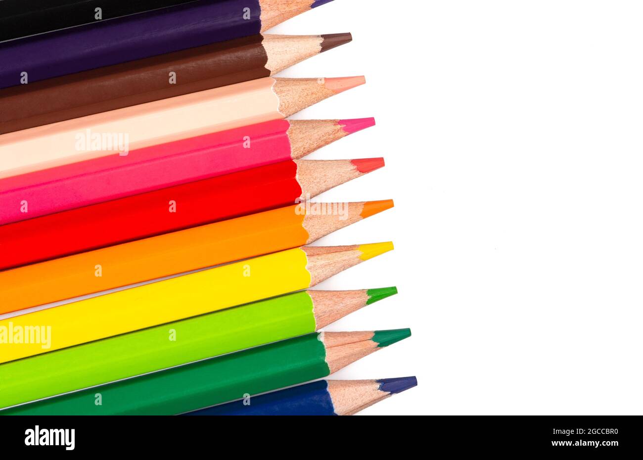 Jeu de crayons colorés sur fond blanc Banque D'Images