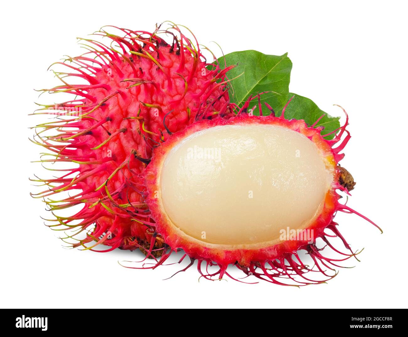 fruit de rambutan avec feuille isolée sur fond blanc. chemin de coupure de rambutan Banque D'Images