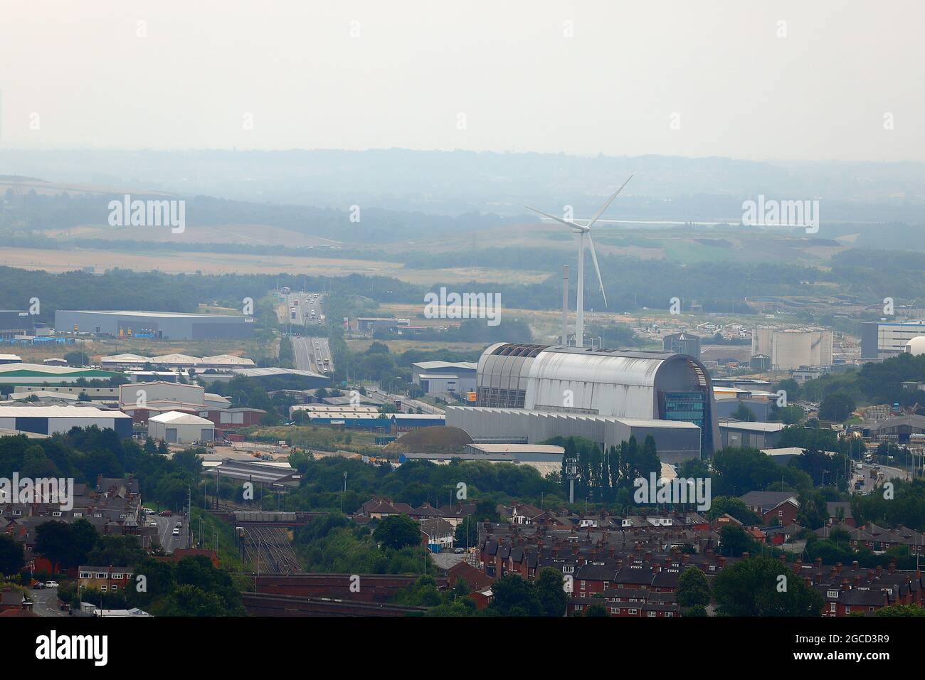 L'une des nombreuses vues sur le centre-ville de Leeds depuis le sommet du plus haut bâtiment du Yorkshire, « Altus House » Banque D'Images