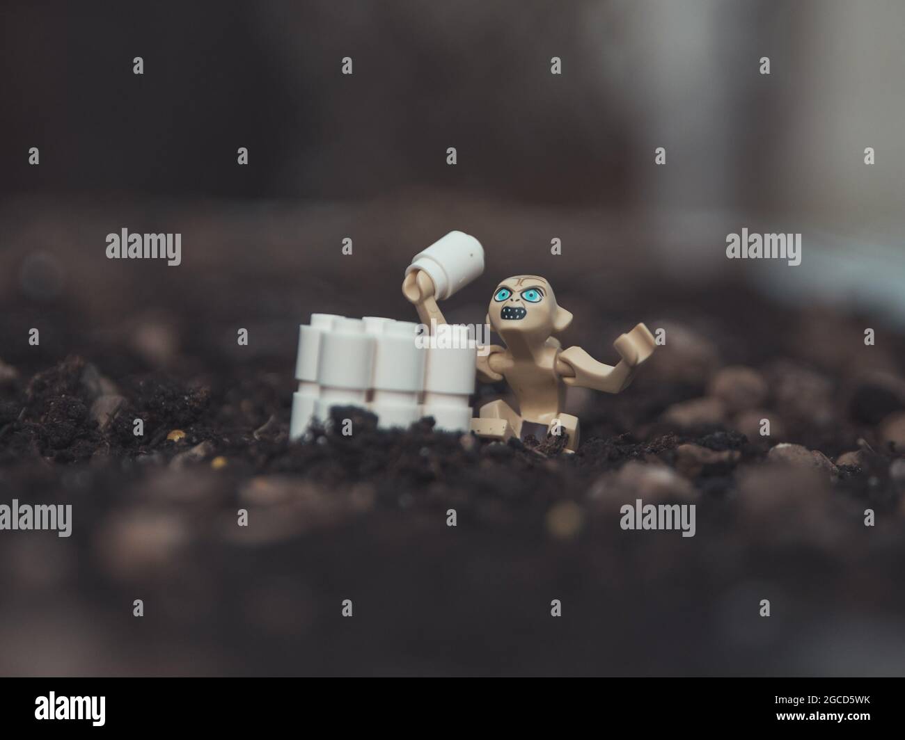 LEGO seigneur de l'anneau Minifigure golum avec papier toilette Banque D'Images