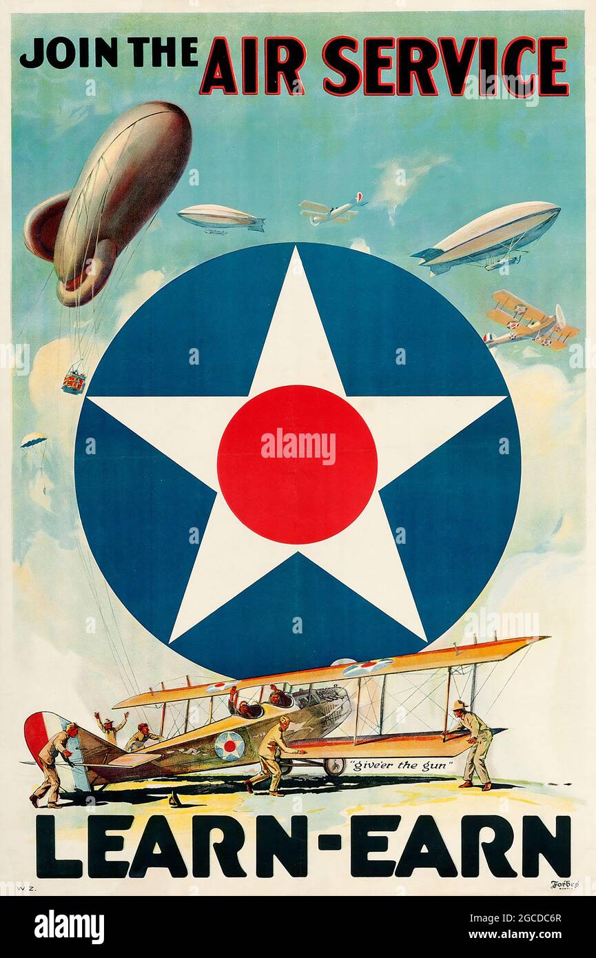 Propagande de la première Guerre mondiale (États-Unis Service aérien de l'Armée de terre, 1917). Affiche de recrutement « Rejoignez le Service aérien de l'Armée de terre ». Banque D'Images