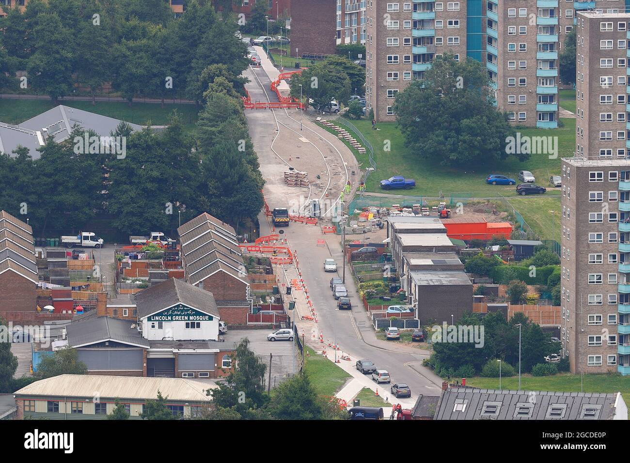 L'une des nombreuses vues sur le centre-ville de Leeds depuis le sommet du plus haut bâtiment du Yorkshire, « Altus House » Banque D'Images