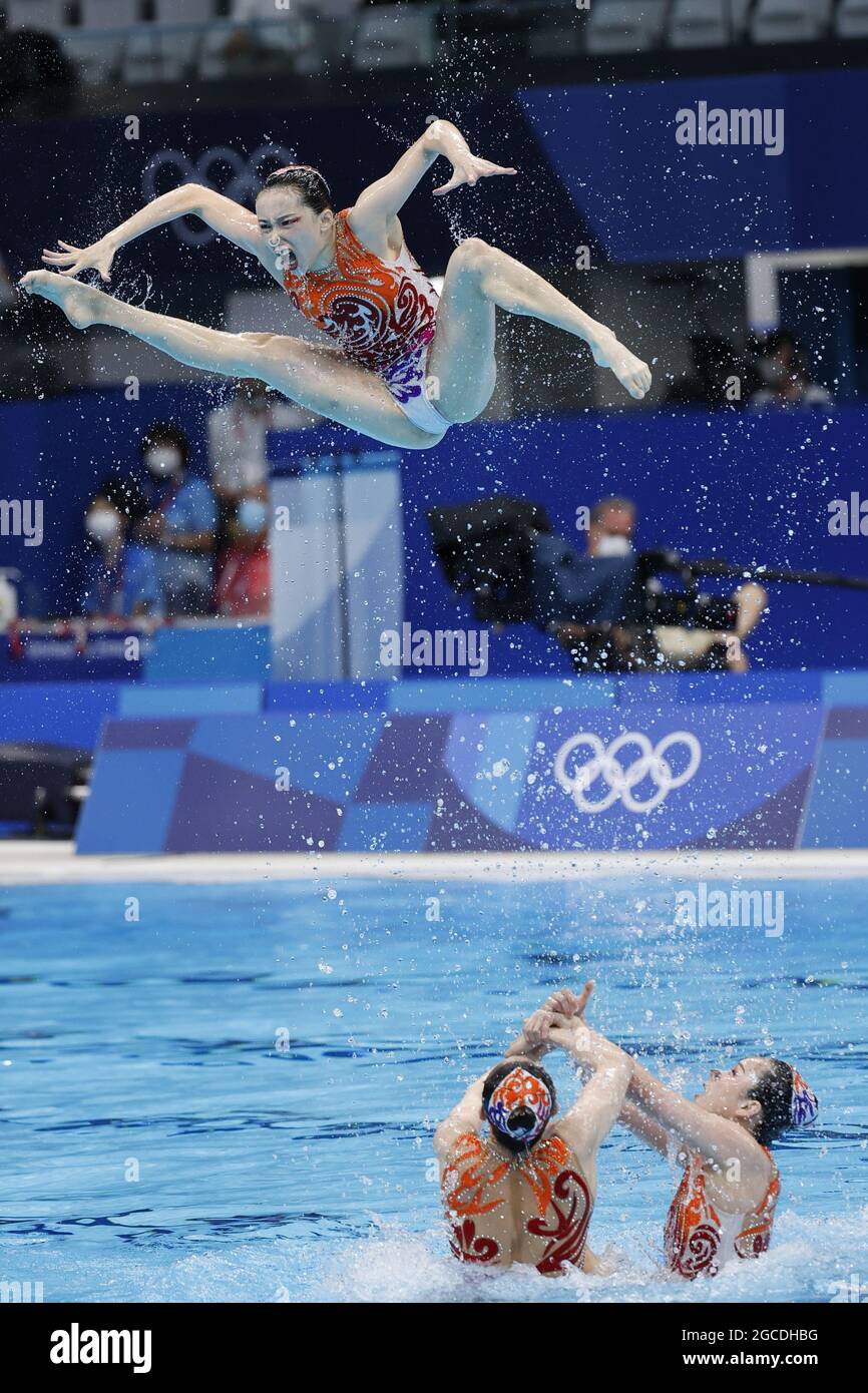 Médaille d'argent de l'équipe de Chine lors des Jeux Olympiques Tokyo 2020, natation artistique routine libre de l'équipe le 7 août 2021 au Centre aquatique de Tokyo, Japon - photo Takamitsu Mifune / photo Kishimoto / DPPI Banque D'Images