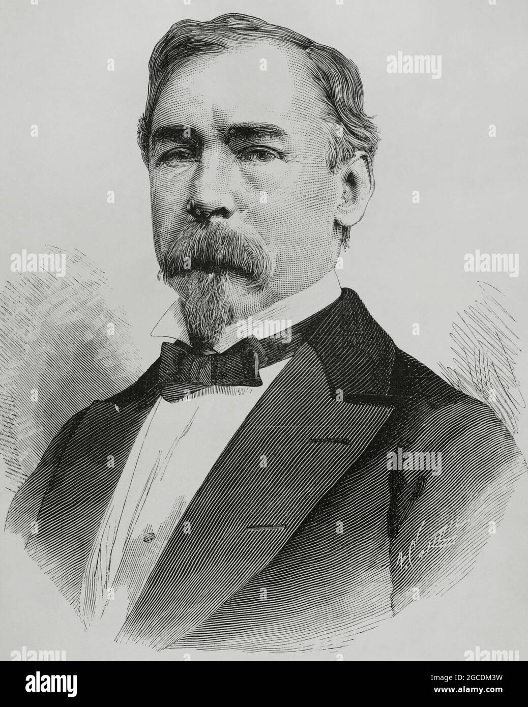 Carlos Holguín Mallarino (1832-1894). Avocat, journaliste et politicien colombien. 22e Président de la Colombie entre 1888 et 1892. Portrait. Gravure par Arturo Carretero. La Ilustración Española y Americana, 1882. Banque D'Images