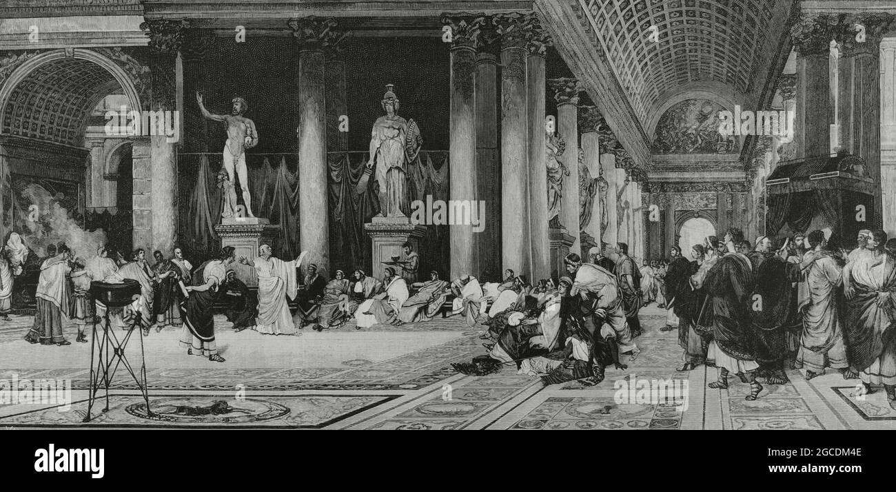 Empire romain. Rome. 'Thermes de Caracalla'. Gravure de Vela après une peinture du peintre espagnol Virgilio Mattoni (1842-1923). La Ilustración Española y Americana, 1882. Banque D'Images