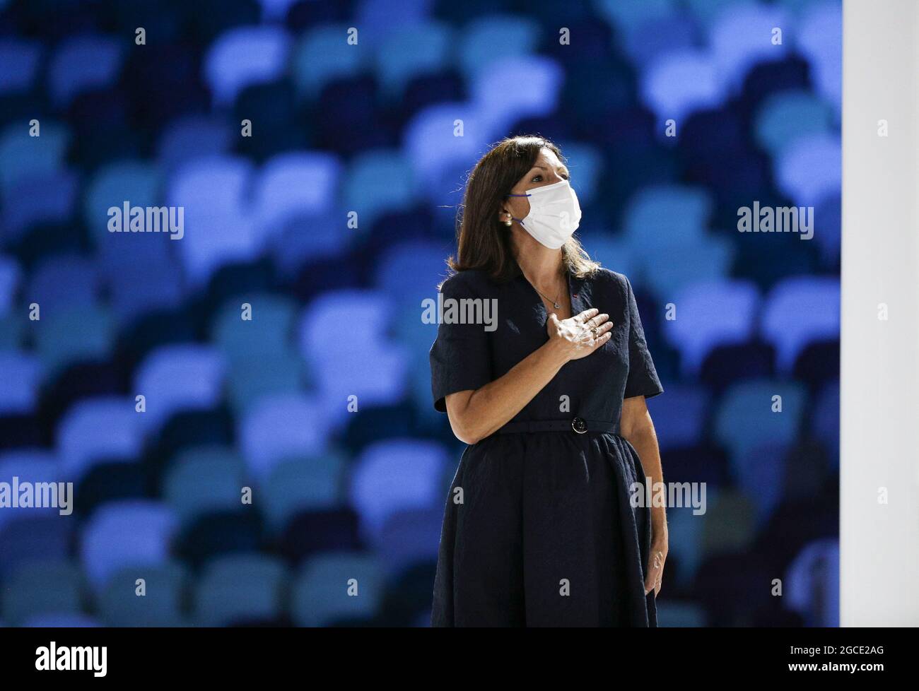 Tokyo, Japon. 8 août 2021. Anne Hidalgo, mairesse de Paris, assiste à la cérémonie de clôture des Jeux Olympiques de Tokyo 2020 à Tokyo, au Japon, le 8 août 2021. Crédit : Li Ming/Xinhua/Alay Live News Banque D'Images