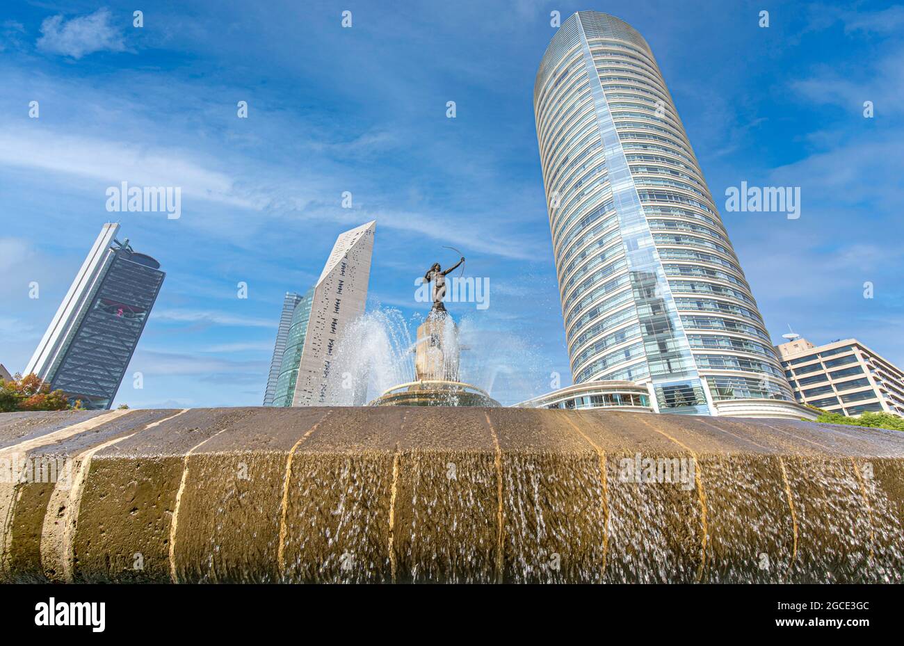 Mexico, Mexique-5 septembre 2020 : Fontaine Diana The Huntress, Fuente de la Diana Cazadora, située au rond-point du Paseo de la Reforma Banque D'Images