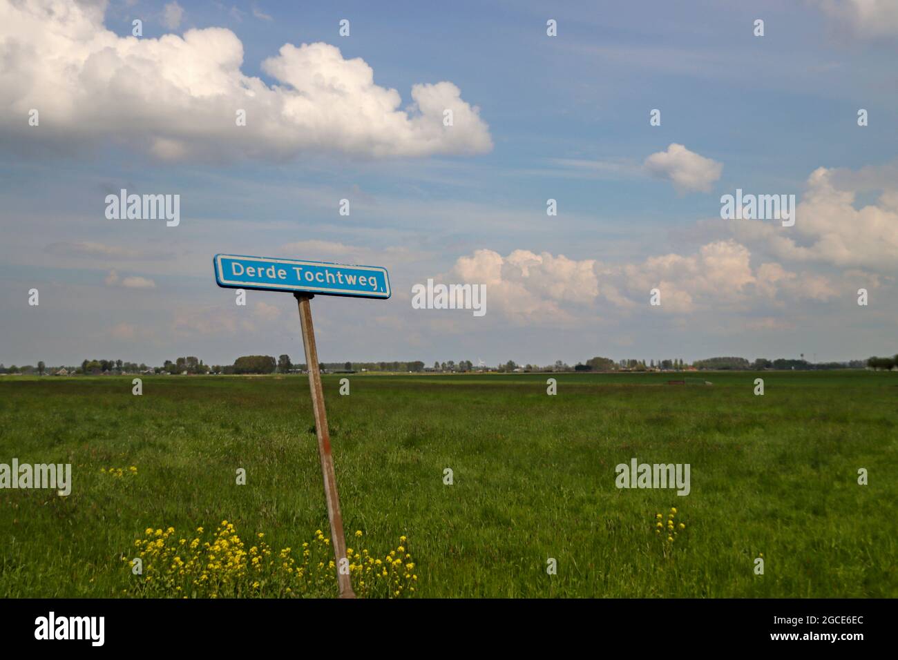 Meadows et route de campagne dans le Zuidplaspolder aux pays-Bas où le nouveau village sera construit appelé Vijfde Dorp Banque D'Images