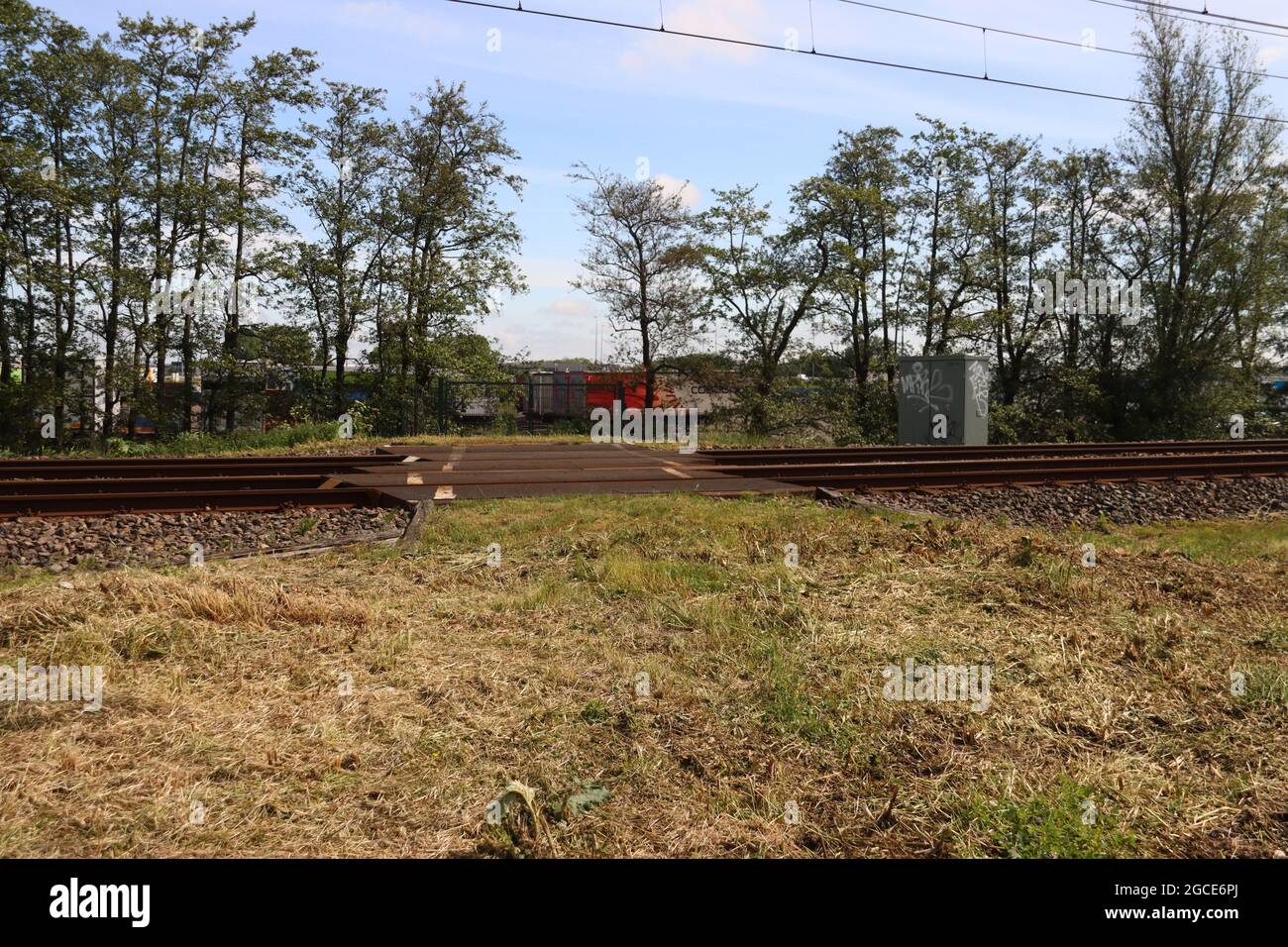 Chemin de fer Crossing créé pour l'avenir pour construire une centrale électrique pour le Zuidplaspolder par TenneT Banque D'Images