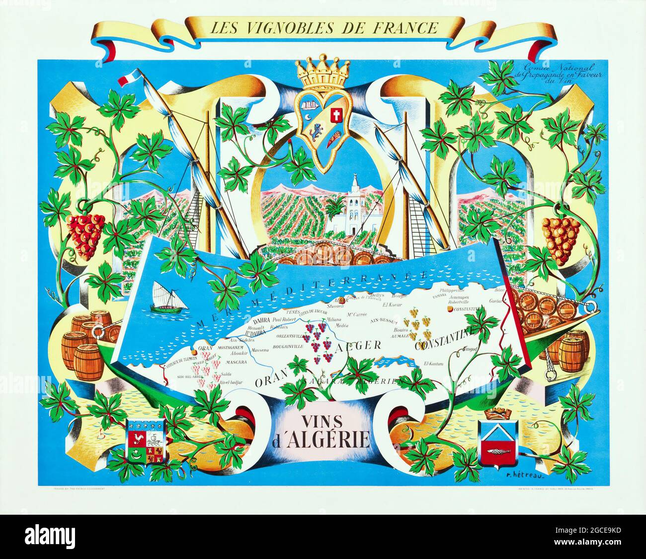 Régions viticoles françaises (Comite National de Propalande en Faveur du vin, 1954) vins d'Algerie. Les vignobles de France. Banque D'Images
