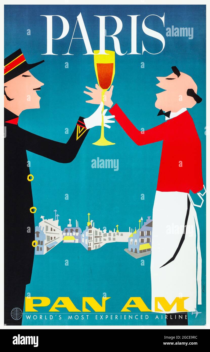 Paris, France (Pan American Airways, ch. années 1960). Poster de voyage – Aaron Fine Artwork. 'Tchin Tchin'. Banque D'Images