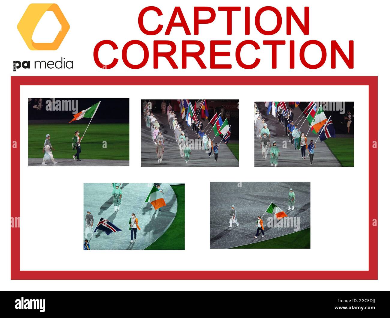 ATTENTION MONTEURS DE PHOTOS, CHEF SUBS ET BIBLIOTHÉCAIRES DE PHOTOS: Correction de la légende pour ces images transmises sur le fil PA plus tôt aujourd'hui cérémonie des JEUX Olympiques à la claque modifiant le nom du porte-drapeau irlandais de Kellie Harrington à Natalya Coyle. Les versions corrigées ont été transmises sur le fil PA. La légende doit être la suivante : Natalya Coyle d'Irlande avec le drapeau tricolore lors de la cérémonie de clôture des Jeux Olympiques de Tokyo 2020 au stade olympique au Japon. Date de la photo: Dimanche 8 août 2021. Banque D'Images