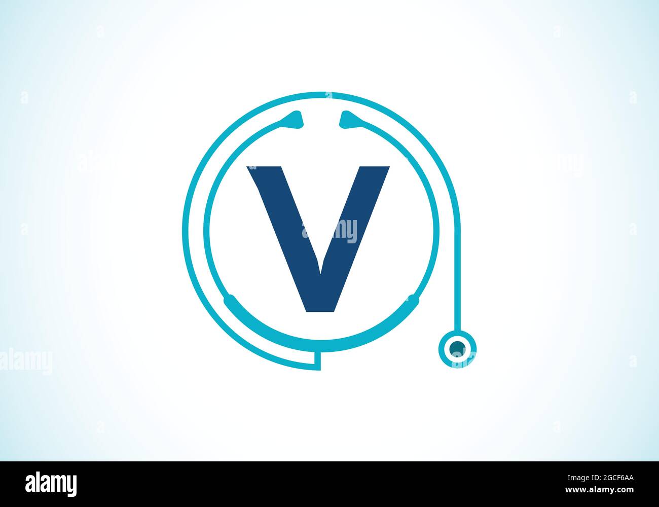 Lettre initiale du V monogramme avec stéthoscope du médecin. Logo stéthoscope vectoriel. Logo pour l'entreprise médicale et pharmaceutique et l'identité de l'entreprise Illustration de Vecteur