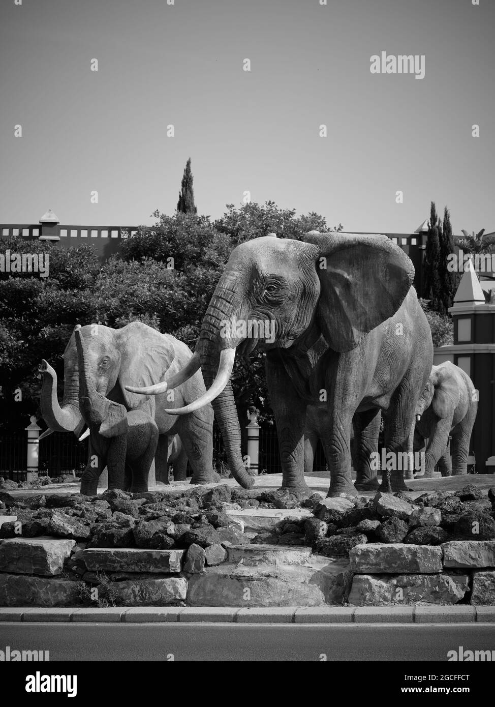 Rond-point éléphant à Benalmadena Costa, province de Malaga, Andalousie, Espagne. Banque D'Images