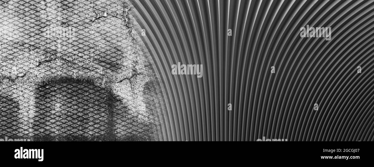 ligne en métal gris et ciment gris blanc fissuré de style industriel moderne architecture d'intérieur arrière-plan Banque D'Images