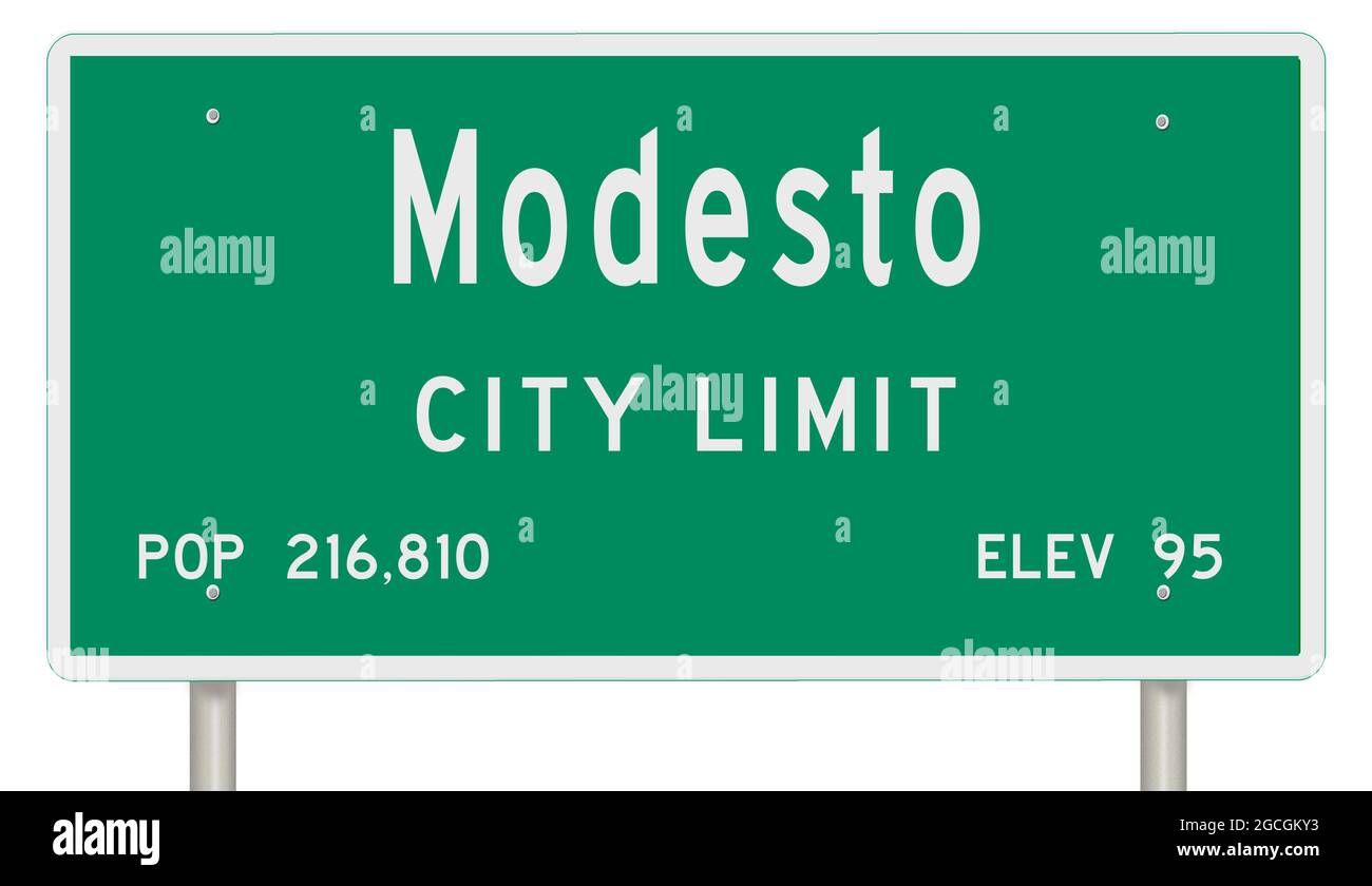 Affichage d'un panneau vert d'autoroute de Californie avec des informations sur la ville Banque D'Images