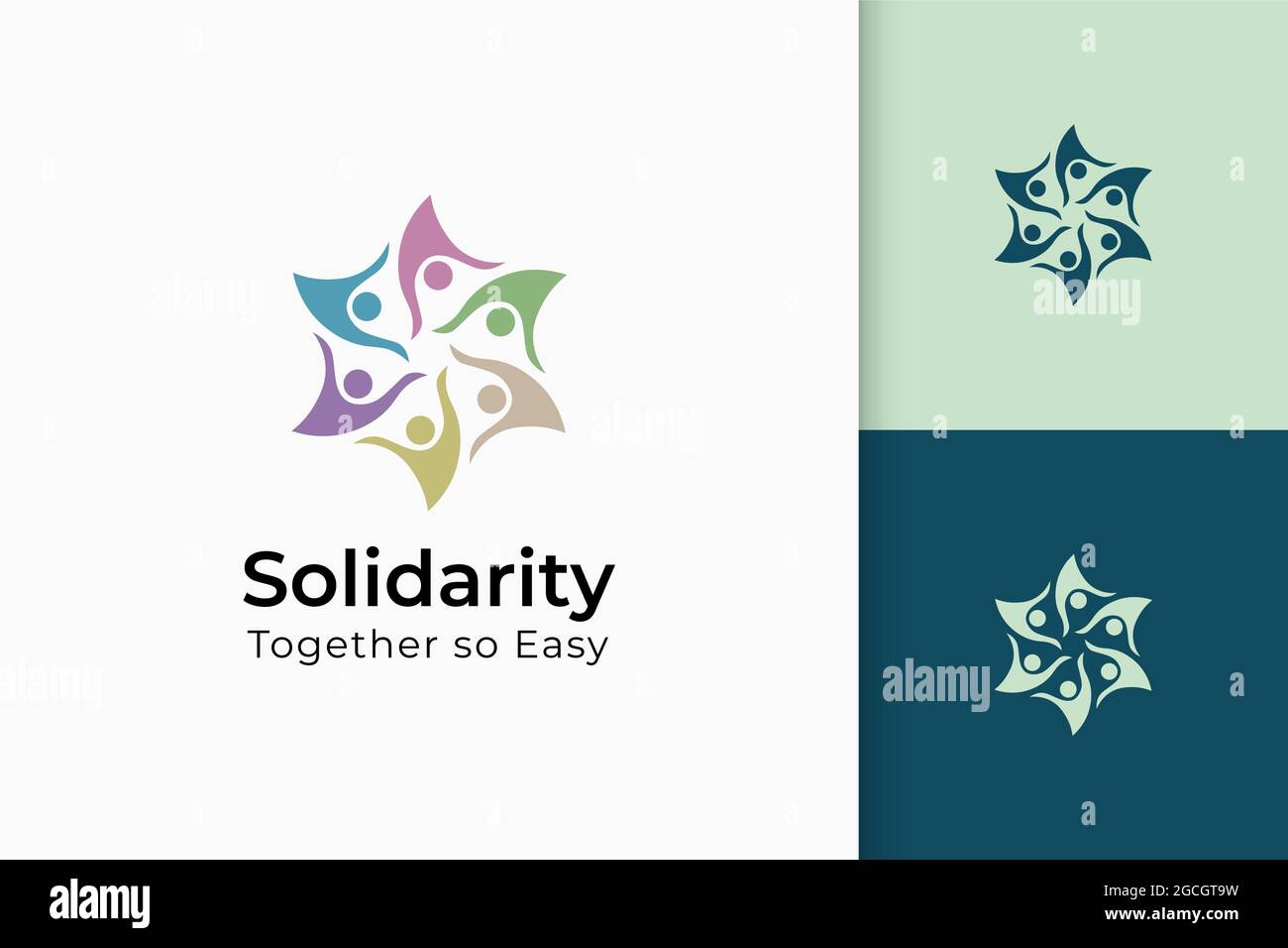 La charité ou ensemble logo dans la main et le soleil représentent la paix ou la solidarité Illustration de Vecteur