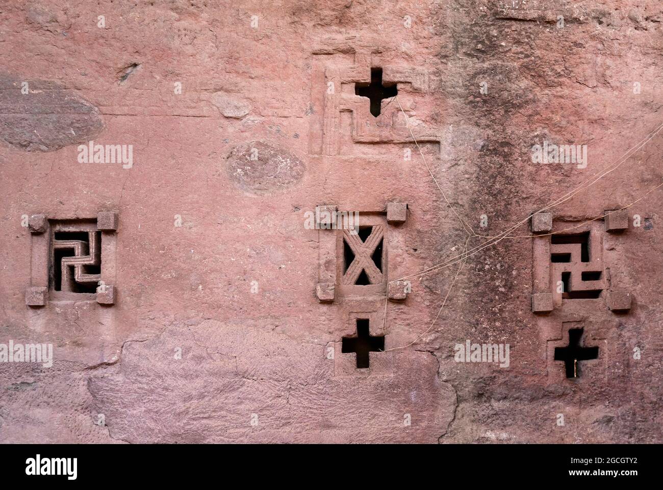 détail de lalibela anciennes églises monolithiques rock-hewn site historique en ethiopie Banque D'Images