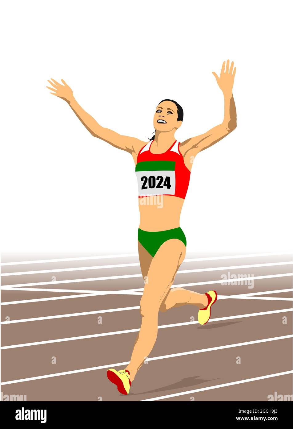 La femme à la course à pied. Piste et champ. Illustration 3d vectorielle Illustration de Vecteur