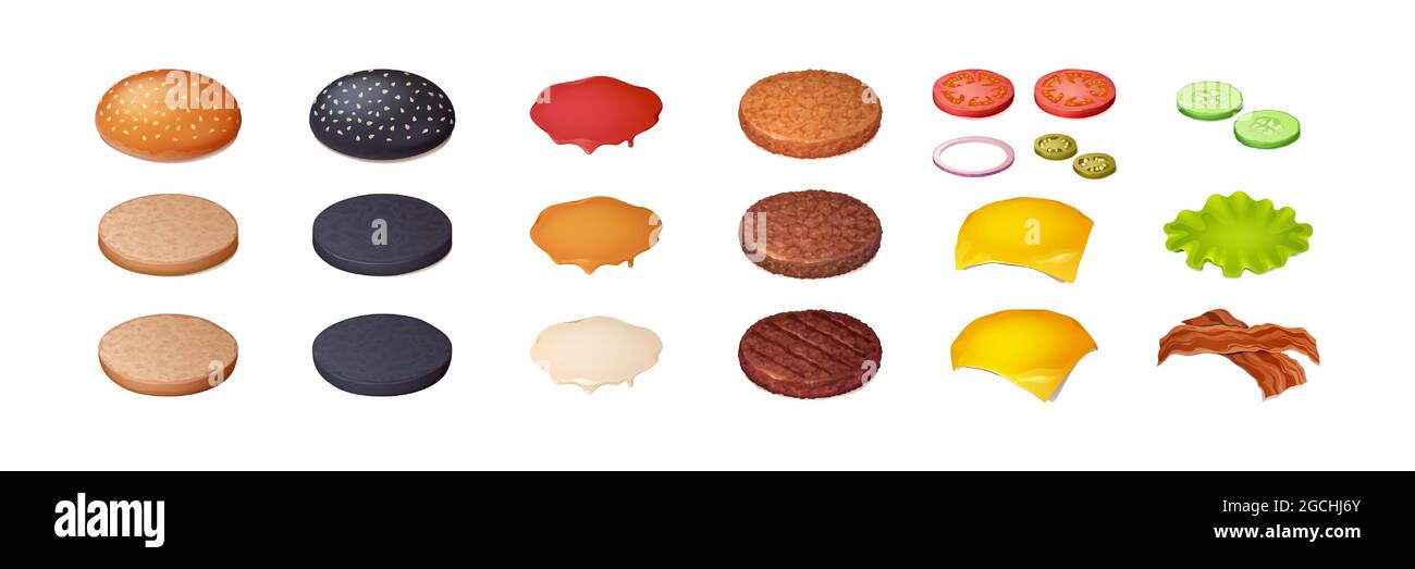 Ensemble d'ingrédients pour hamburgers, fabricant de hamburgers Illustration de Vecteur Ensemble d'ingrédients pour hamburgers, fabricant de hamburgers Illustration de Vecteur