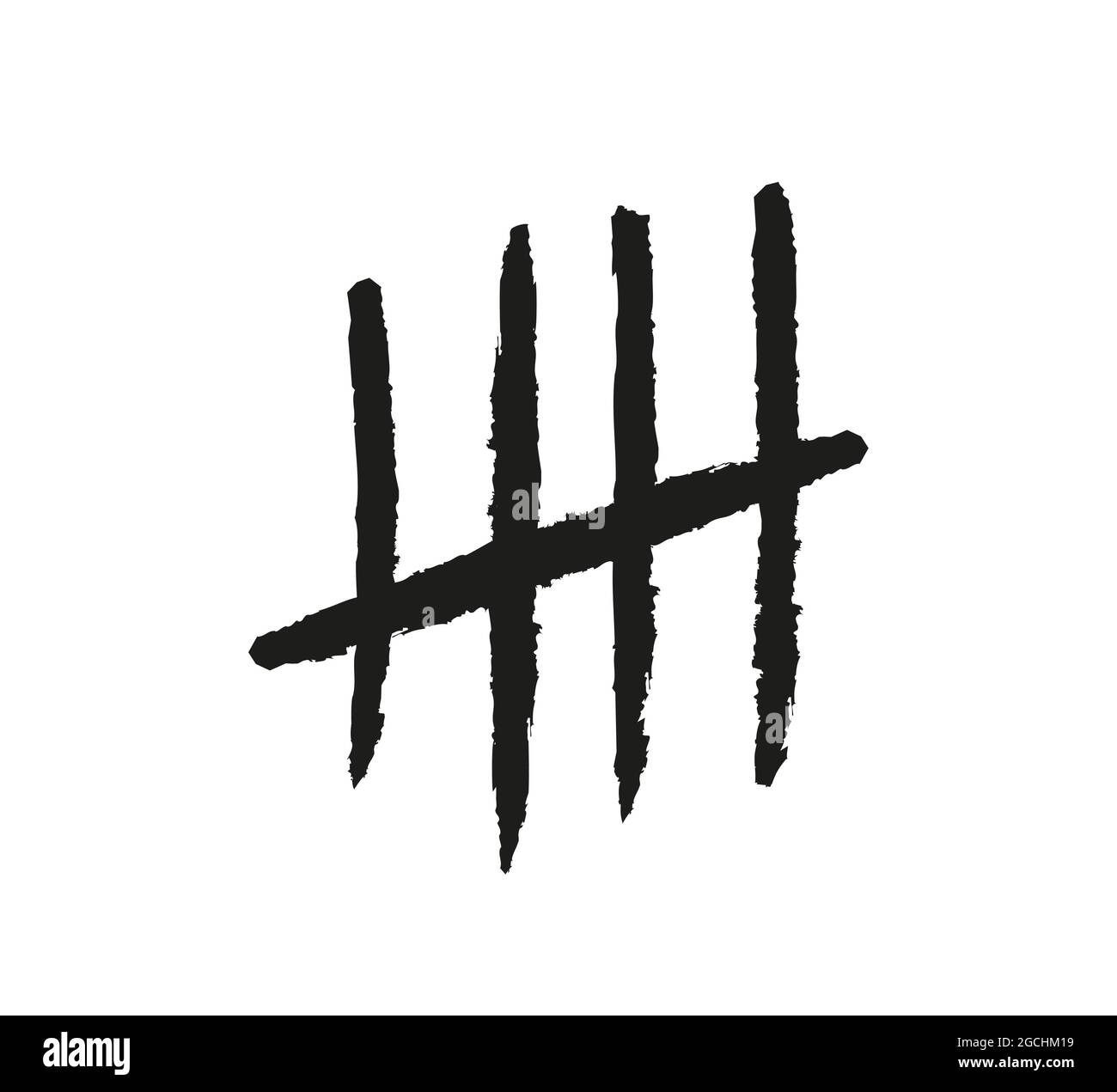 Marque tally. Numéro 5. Lignes ou bâtons dessinés à la main triés par quatre et barrés. Visualisation mathématique simple du comptage, comptoir de prison ou de mur de prison Illustration de Vecteur