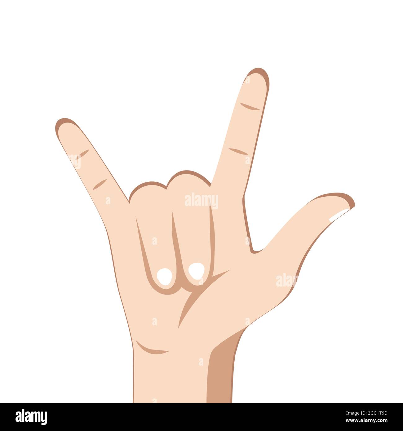 Signe de la bande dessinée des cornes, geste humain de la main. Symbole vectoriel pour soutenir la main de rock, geste de musique de devils cornes, icône de métal lourd, bras humain pour le rock Illustration de Vecteur
