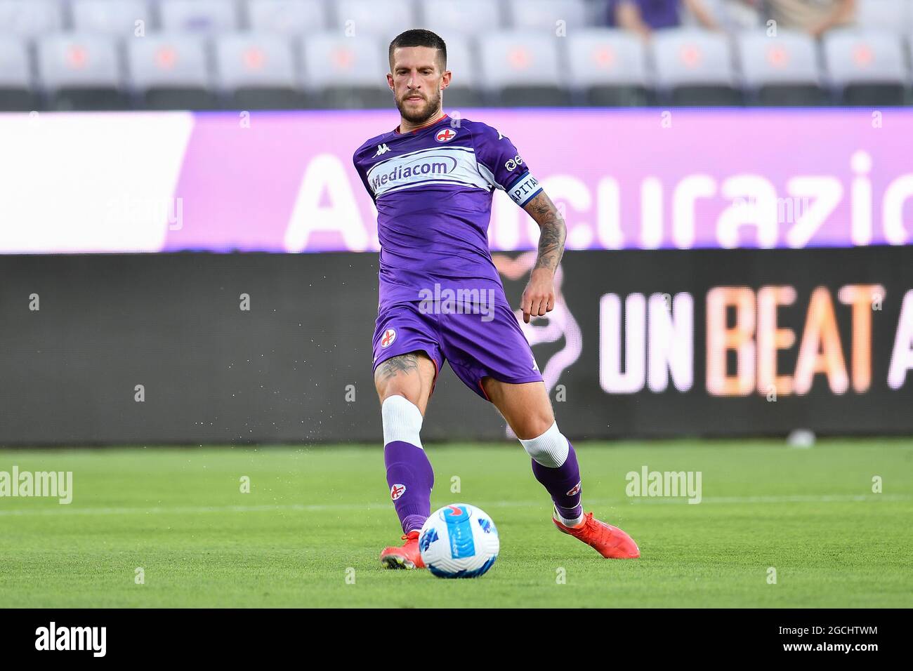 Cristiano Biraghi (Fiorentina) pendant la coupe des inbeatables - ACF Fiorentina vs Espanyol, match de football amical, flore - photo .LiveMedia/Lisa Guglielmi Banque D'Images