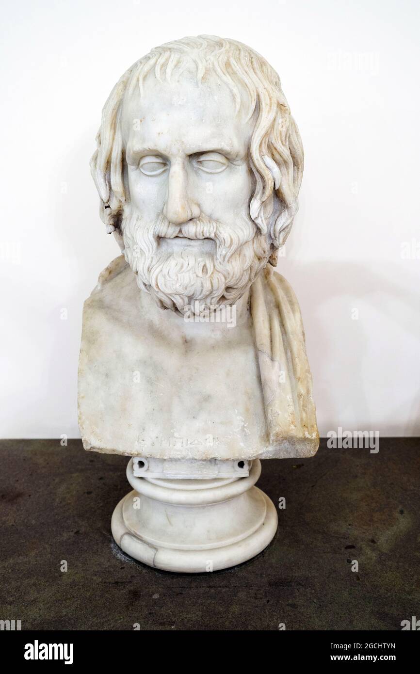 Euripides (c. 480 – c. 406 BC) Tragedian de l'Athènes classique Augustan copie (23 BC-AD 14) d'un original grec de 340-330 BC Banque D'Images