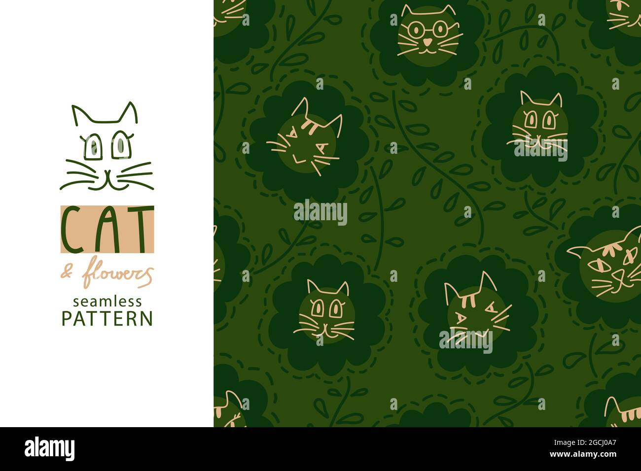 Tete De Chat En Fleurs Sans Couture Repetez Le Motif Sans Fin Avec Le Joli Visage De Chat Carreaux De Chats A Motif De Caniche Pour Le Textile Le Tissu Et Le