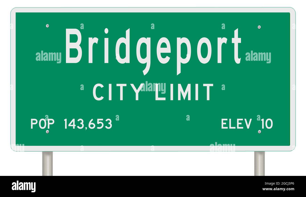 Affichage d'un panneau vert de l'autoroute du Connecticut avec des informations sur la ville Banque D'Images
