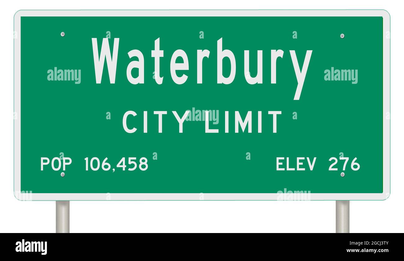 Affichage d'un panneau vert de l'autoroute du Connecticut avec des informations sur la ville Banque D'Images