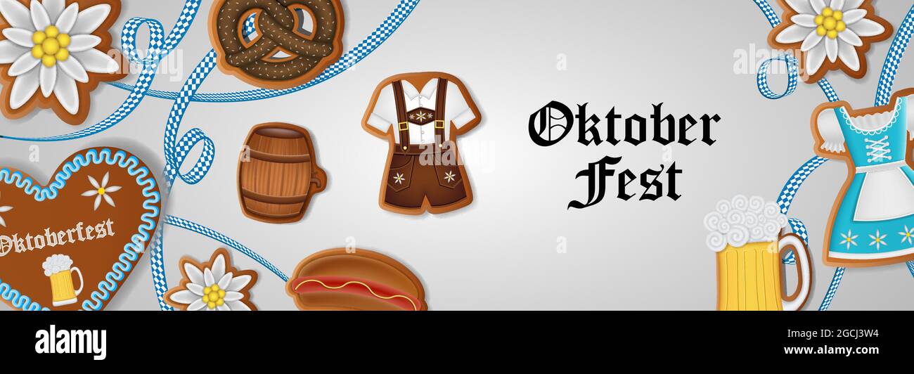Bannière Oktoberfest avec biscuits au pain d'épice Illustration de Vecteur