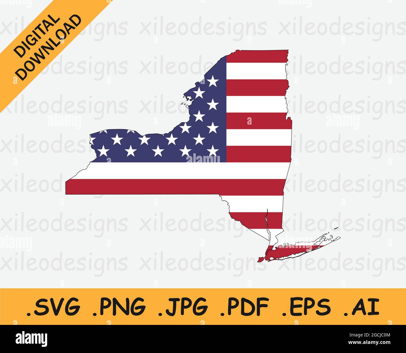 New York carte sur drapeau américain. NY, USA carte de l'État sur drapeau américain. Icône EPS Vector Graphic Clipart Illustration de Vecteur