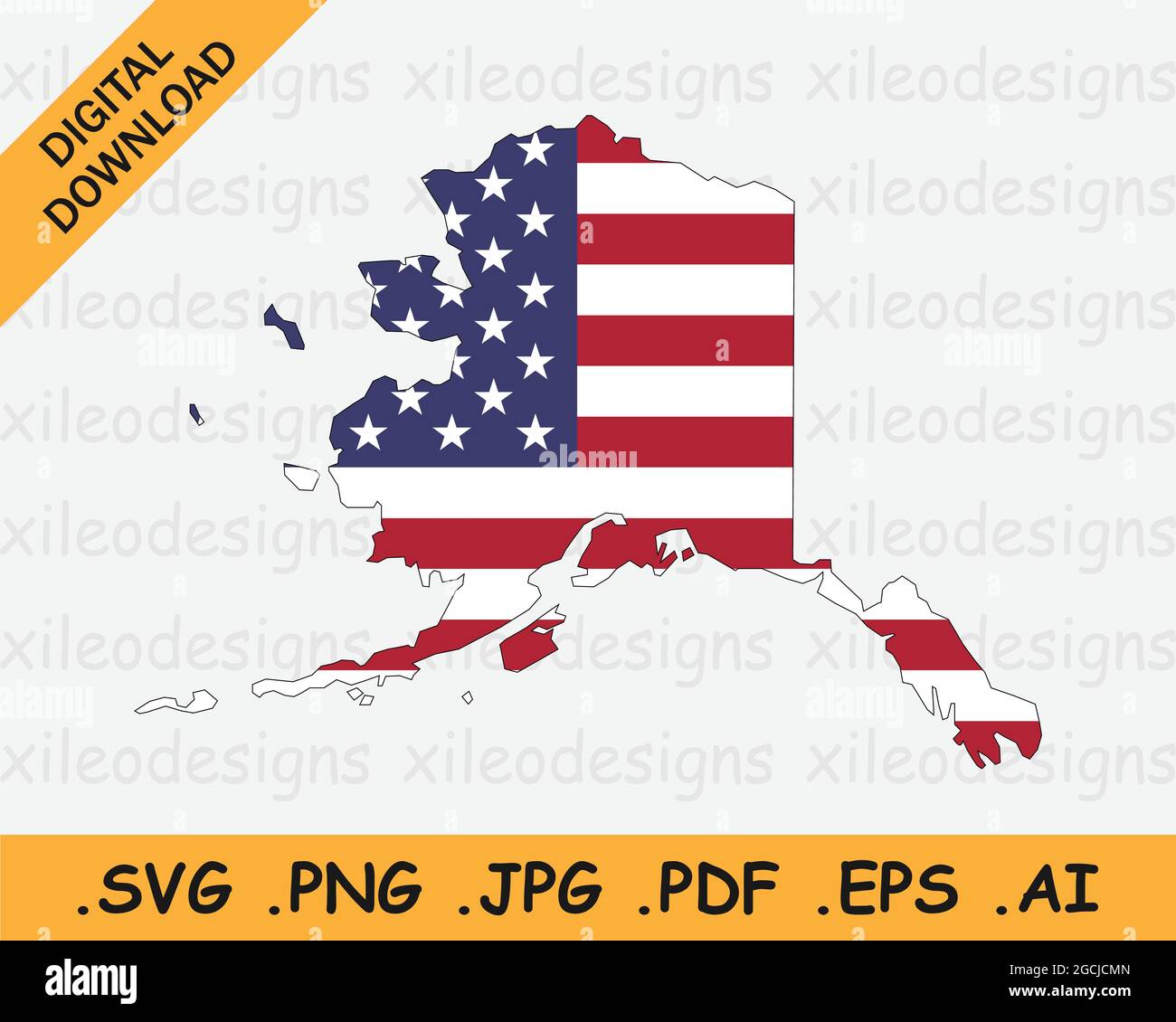 Carte de l'Alaska sur drapeau américain. AK, USA State Map on US Flag. Icône EPS Vector Graphic