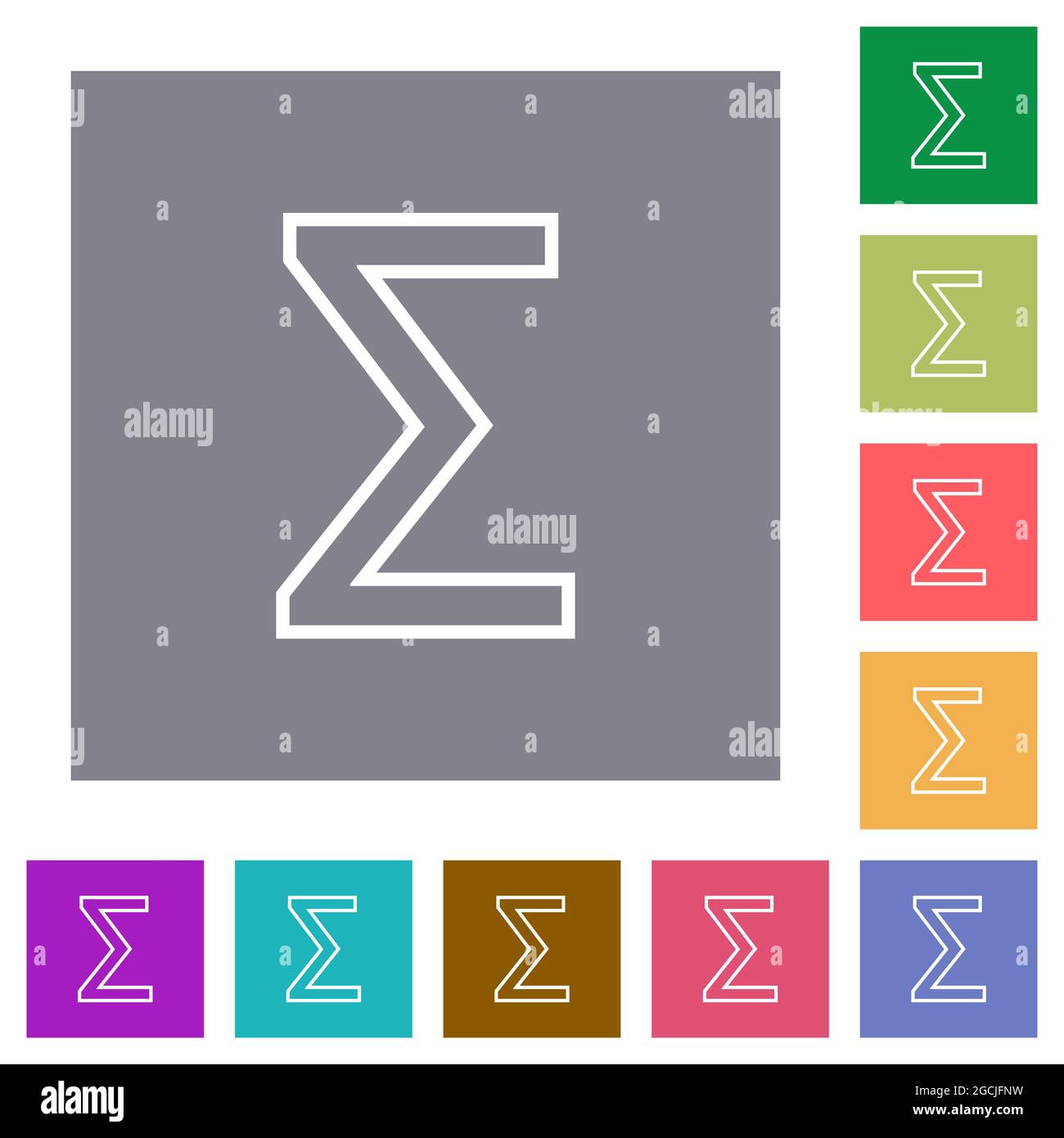 Le symbole somme décontour les icônes plates sur des arrière-plans carrés de couleur simple Illustration de Vecteur