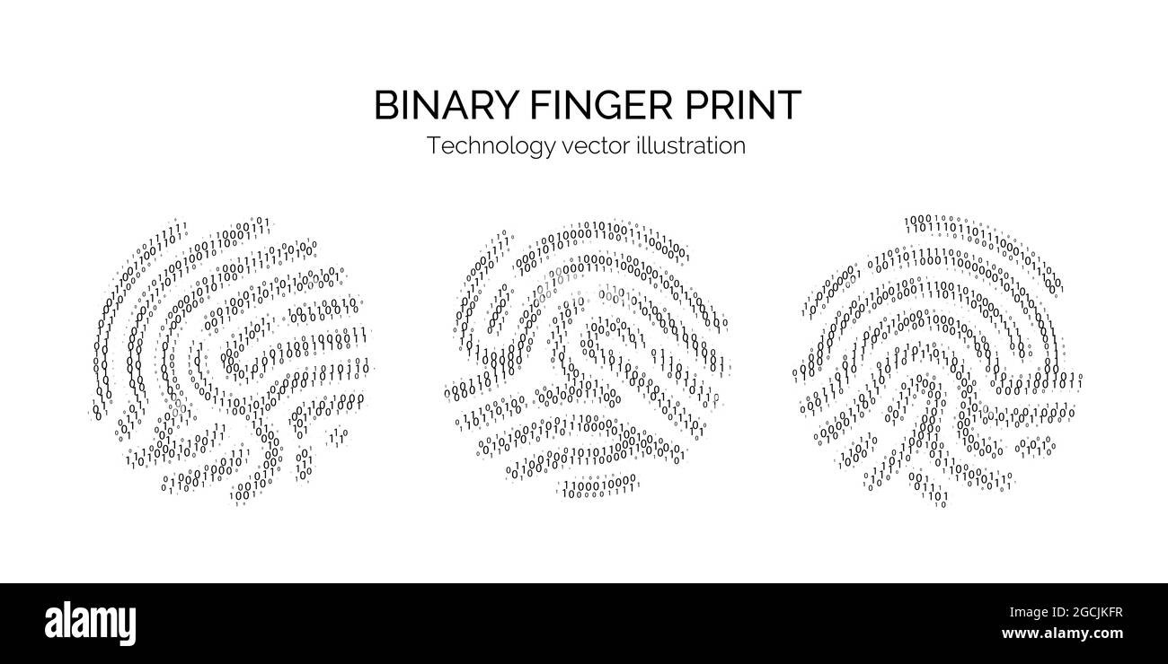 Jeu d'empreintes de code binaire sur fond blanc. Clé numérique pour l'identification du logiciel. ID biométrique Lecteur d'empreintes digitales dans une technologie futuriste Illustration de Vecteur