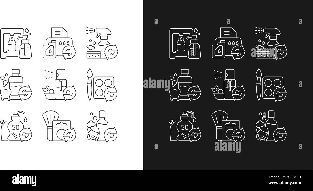 Les icônes linéaires des produits réutilisables sont définies pour les modes sombre et clair Illustration de Vecteur