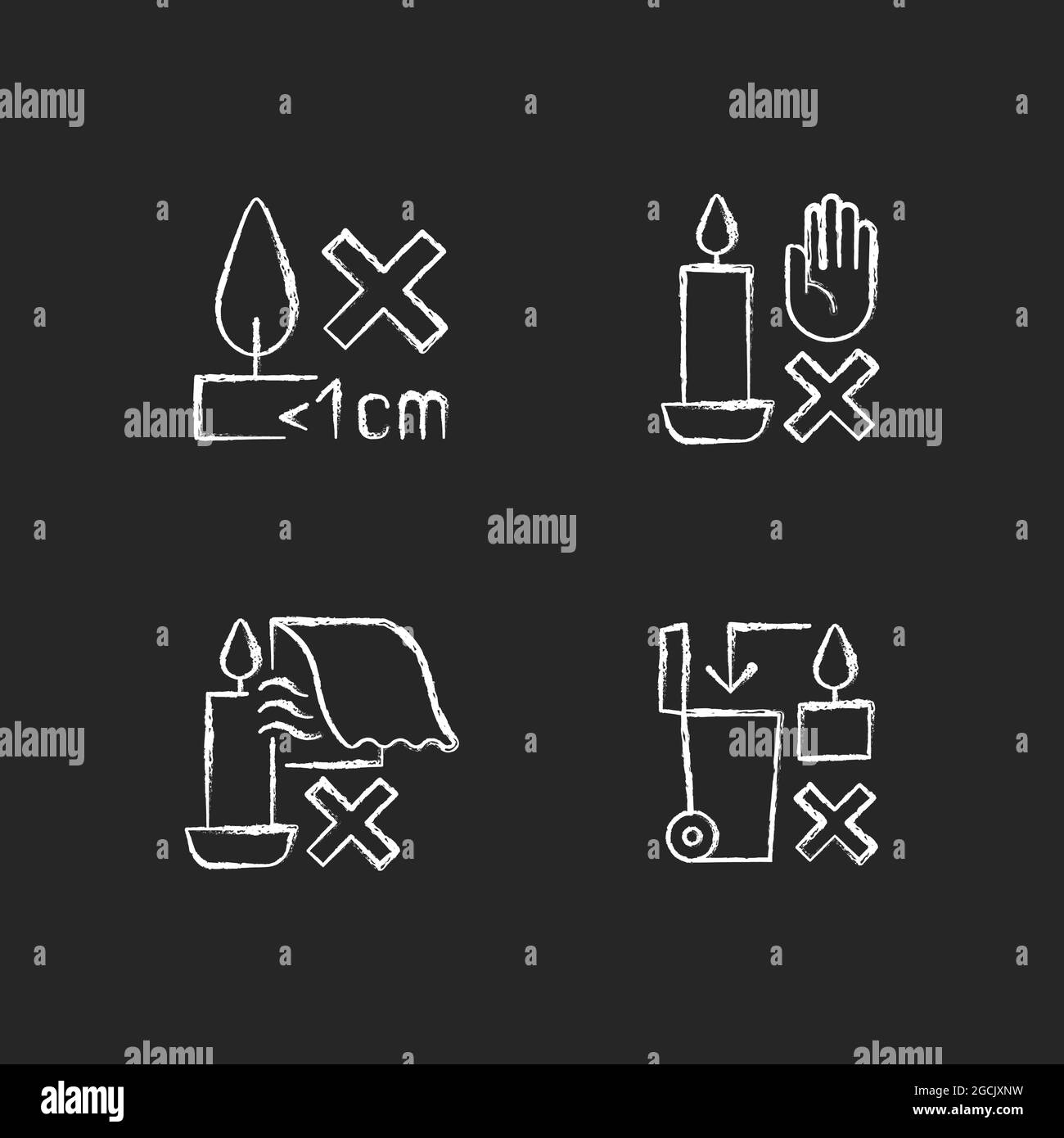Étiquette de sécurité pour bougies faites à la main craie blanc étiquette icônes ensemble Illustration de Vecteur