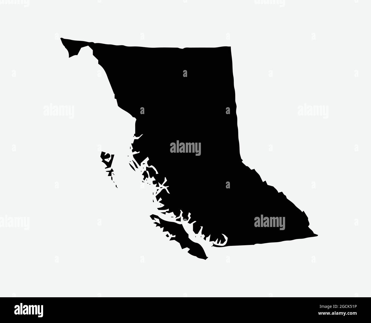 Colombie-Britannique Canada carte Silhouette noire. C.-B., province du Canada façonner la géographie limite frontalière de l'Atlas. Carte noire isolée sur un arrière-plan blanc. E Illustration de Vecteur