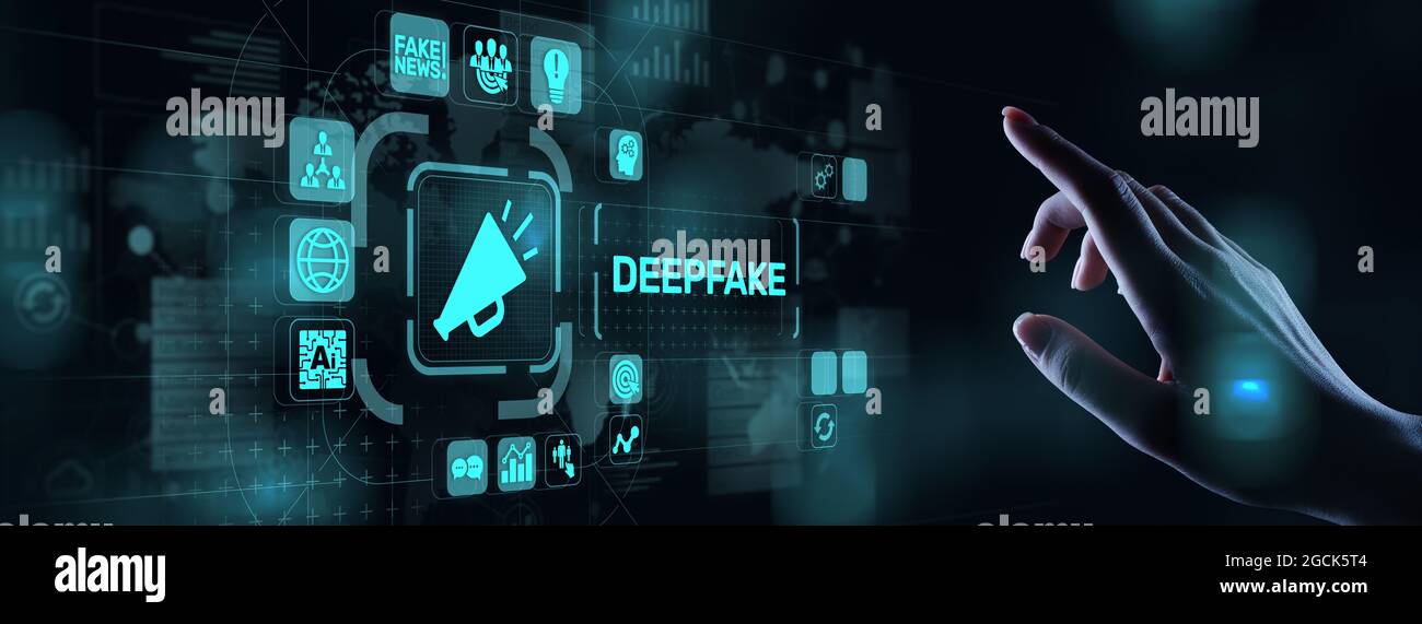 Les fake news profondes l'intelligence artificielle dans le concept de la technologie des médias écran virtuel Banque D'Images
