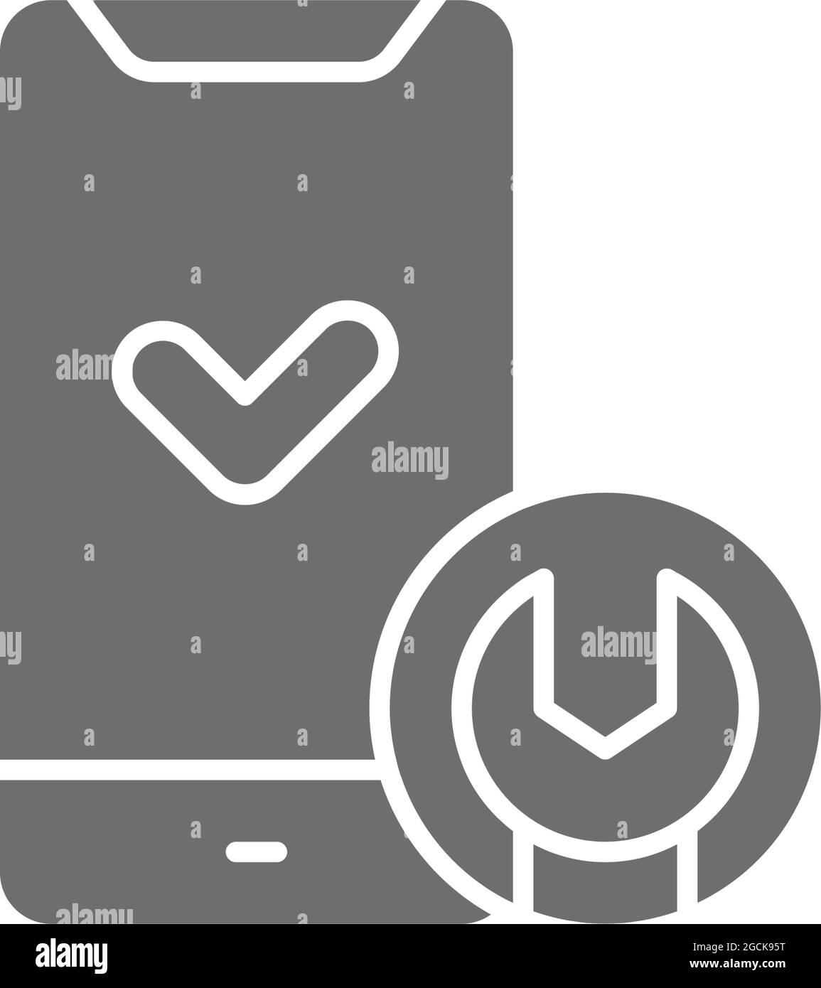 Téléphone avec clé, icône grise de réparation de smartphone. Illustration de Vecteur