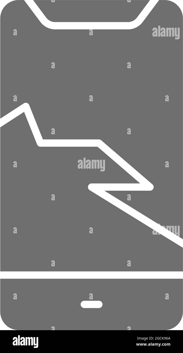 Icône grise de l'écran du smartphone fissurée. Isolé sur fond blanc Illustration de Vecteur